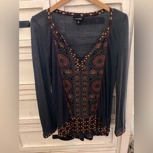 Lucky Brand Black and Red Patterned Long Sleeve